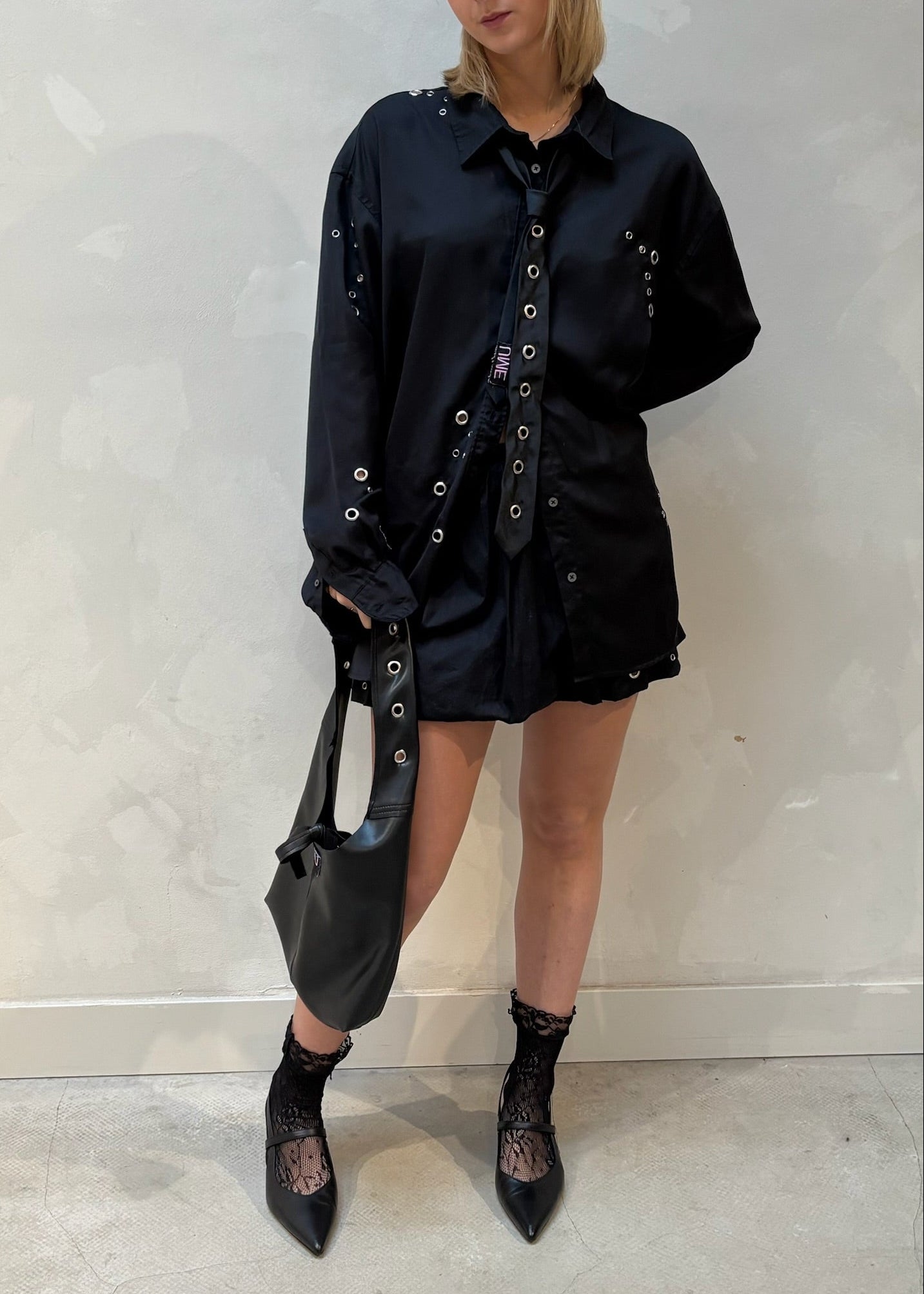 Eyelet Chrismas Blouse Black - Upcycled by UME