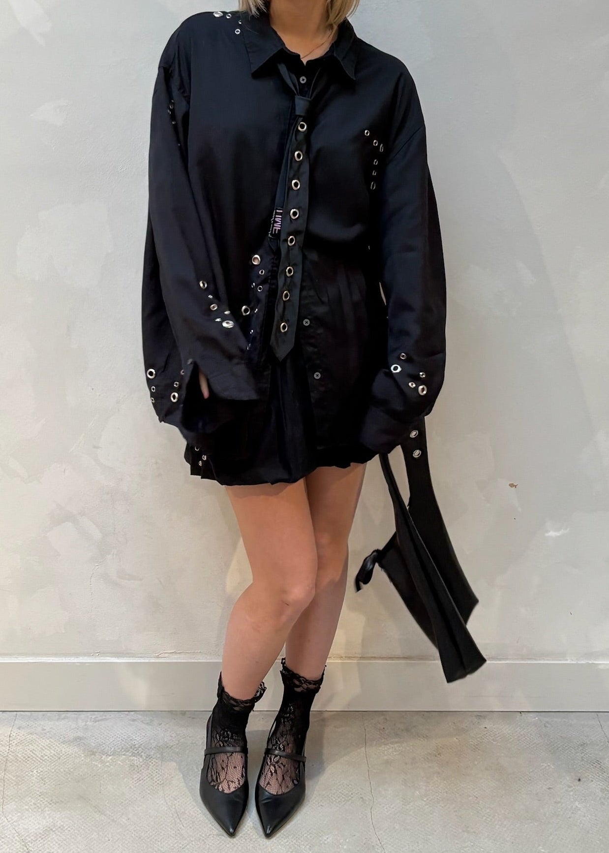 Eyelet Chrismas Blouse Black - Upcycled by UME