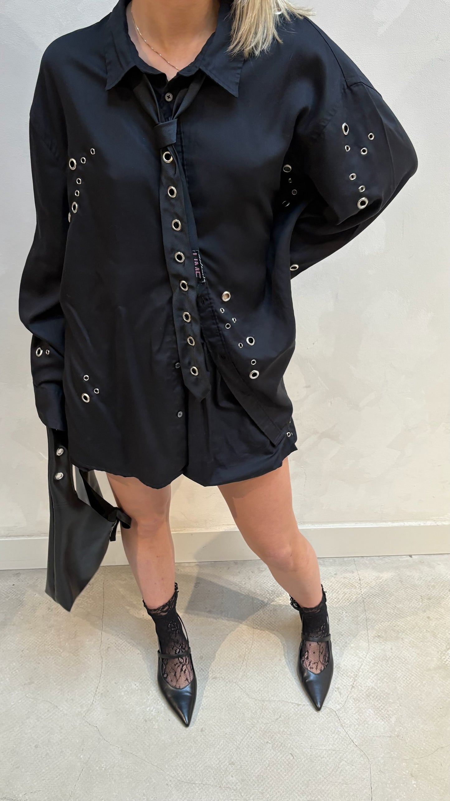 Eyelet Chrismas Blouse Black - Upcycled by UME