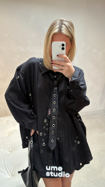 Eyelet Chrismas Blouse Black - Upcycled by UME