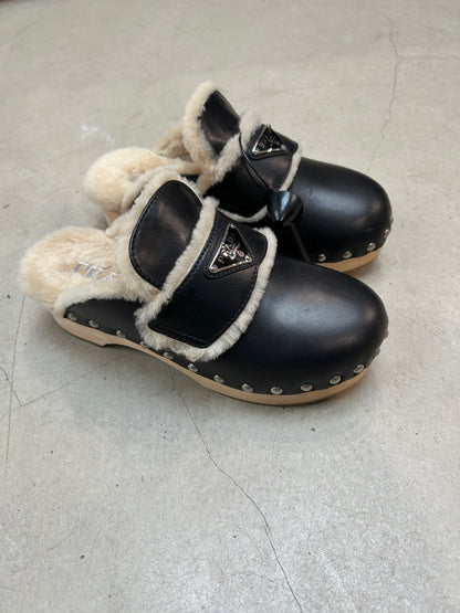 Prada Shearling Clogs