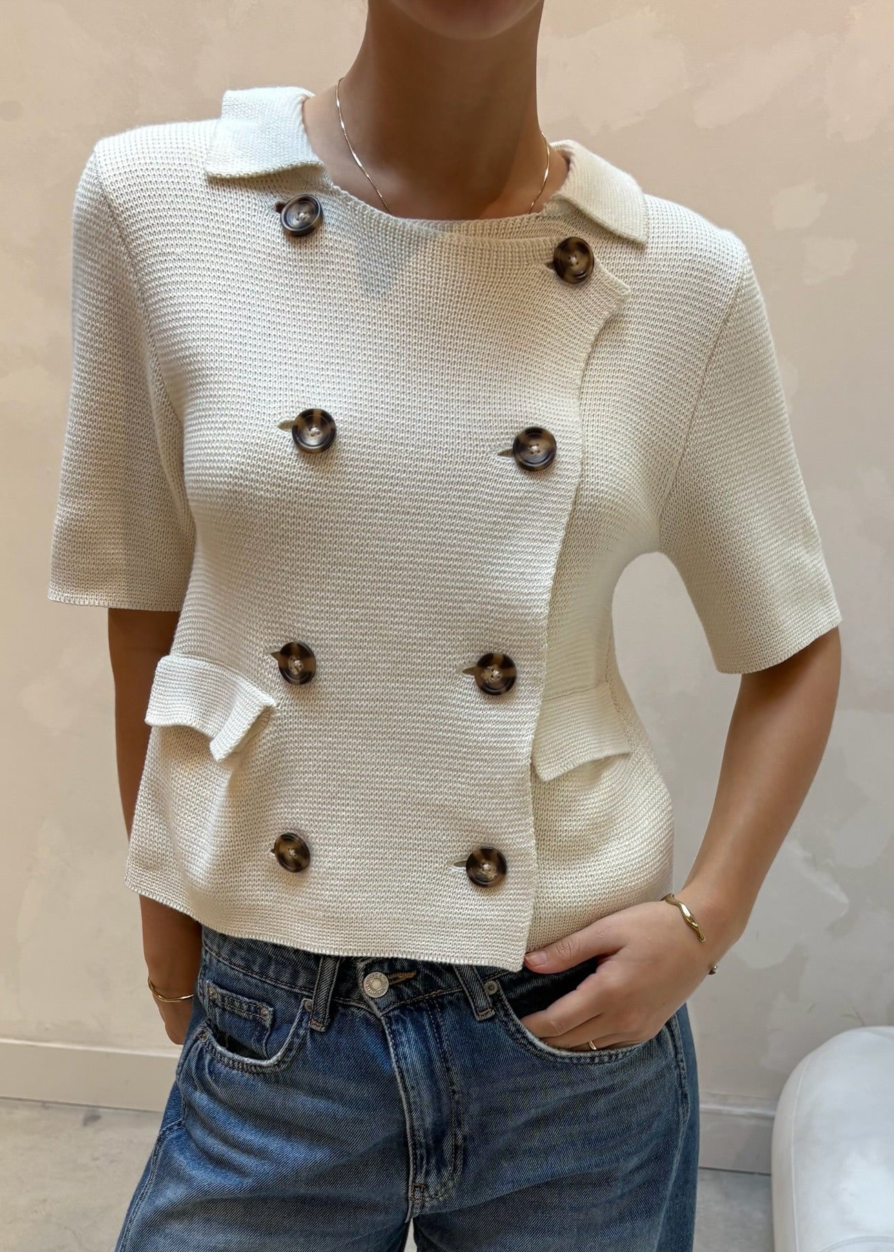 Gina tricot button beige - cardigan