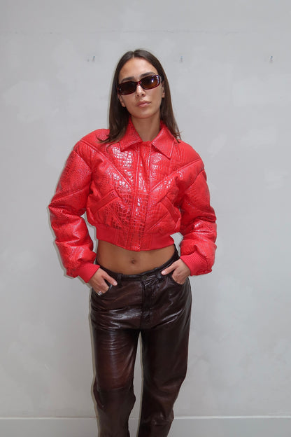 Rotate - Red snake print bomber jacket