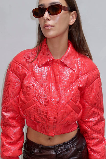 Rotate - Red snake print bomber jacket