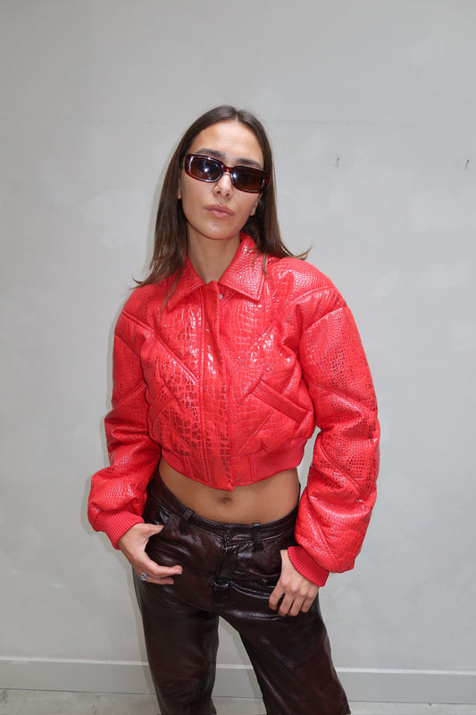 Rotate - Red snake print bomber jacket