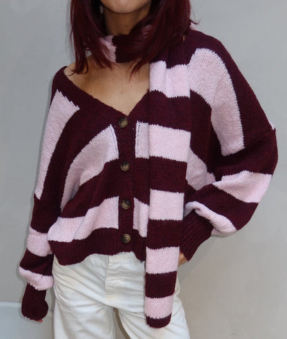 Stripped Cardigan Red - Curated by UME - UME STUDIO