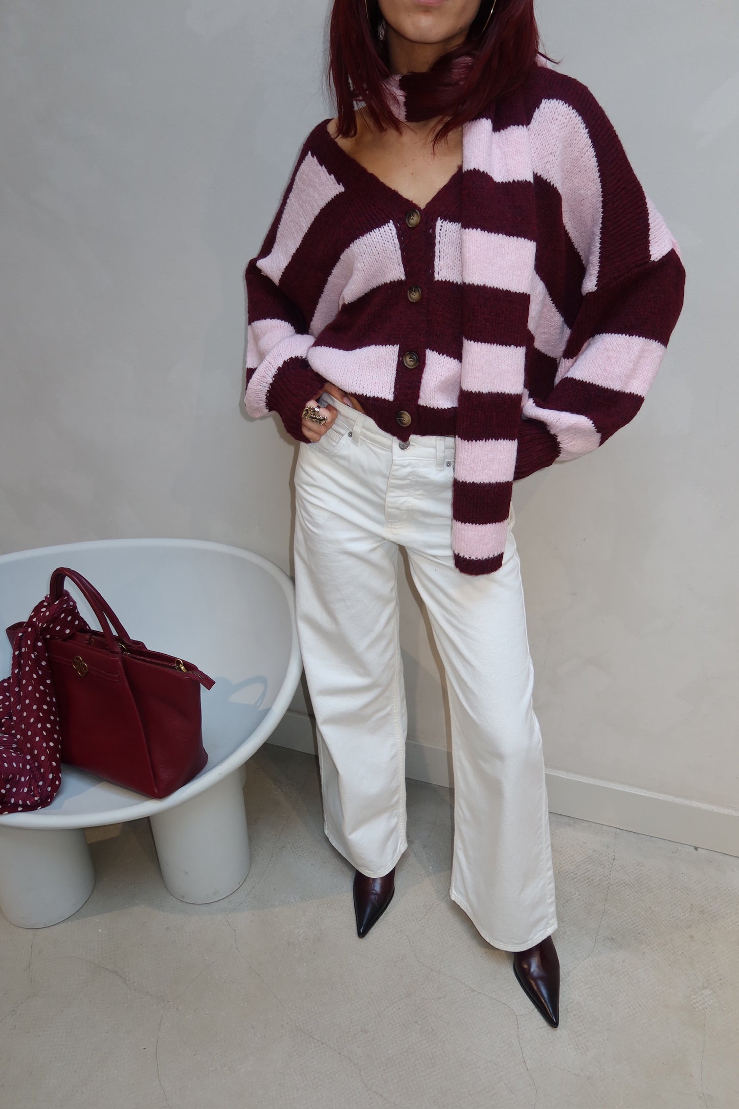 Stripped Cardigan Red - Curated by UME - UME STUDIO