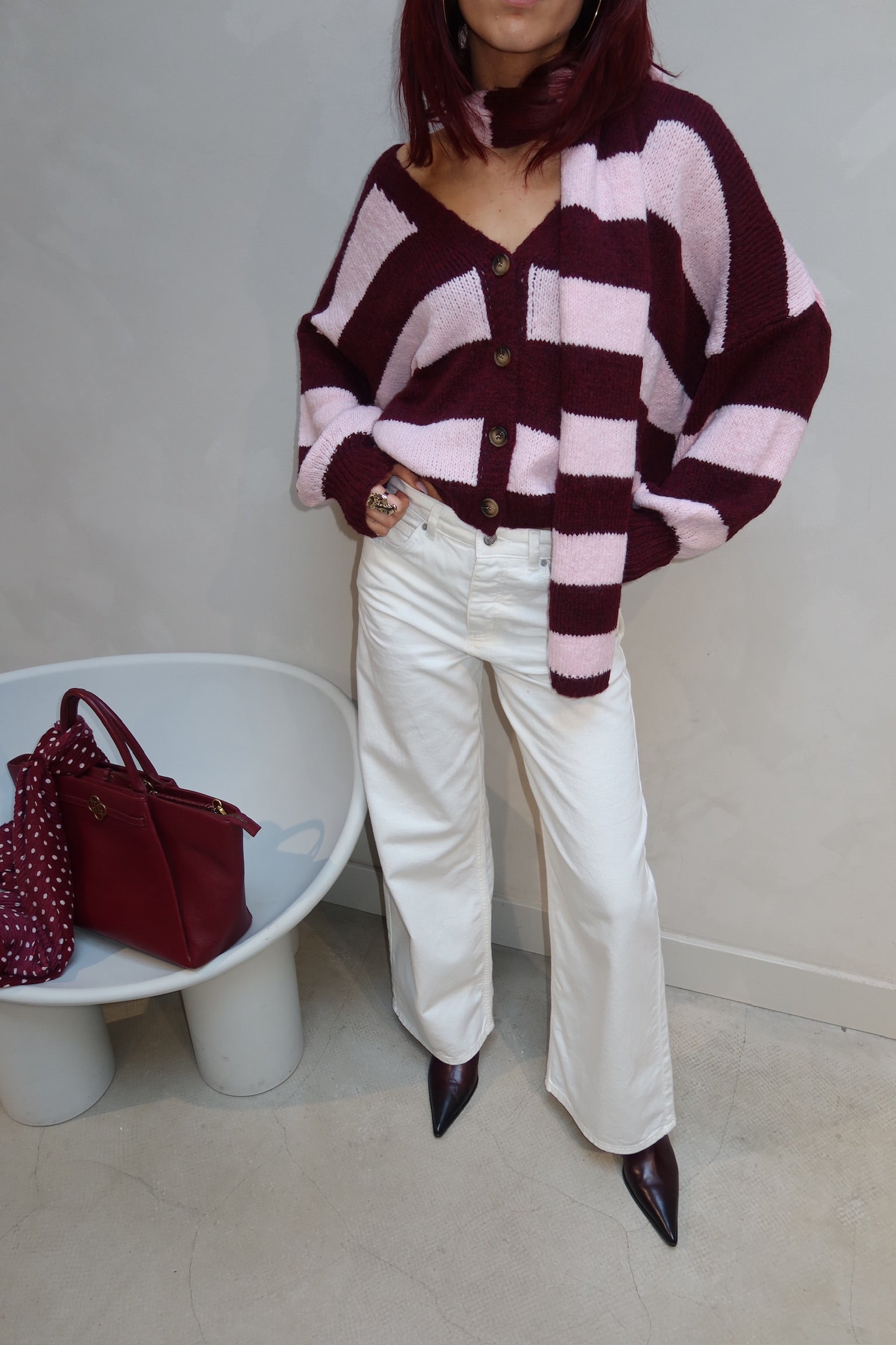 Stripped Cardigan Red - Curated by UME - UME STUDIO