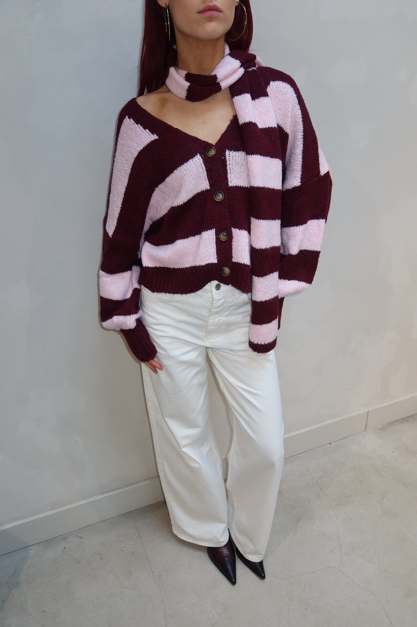 Stripped Cardigan Red - Curated by UME - UME STUDIO