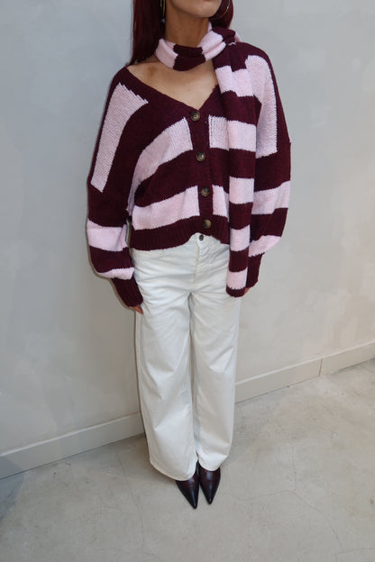 Stripped Cardigan Red - Curated by UME - UME STUDIO