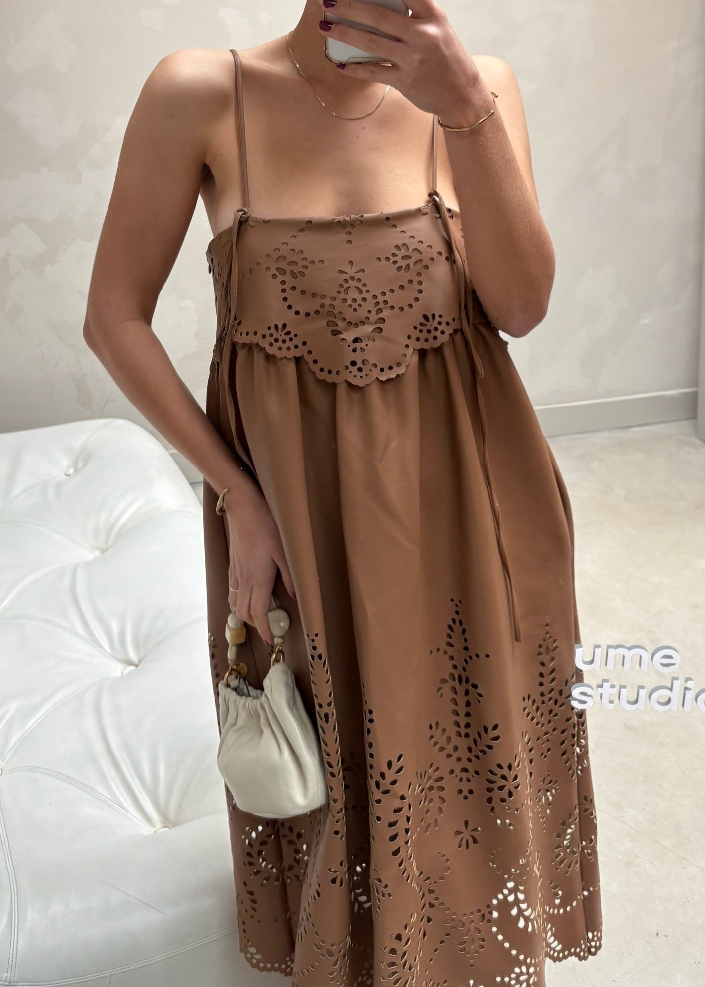 Munthe Leather Dress Brown - UME STUDIO