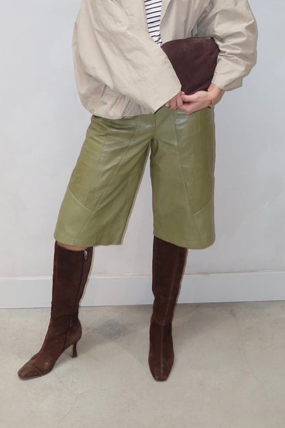 Gestuz Leather Jorts Green - UME STUDIO