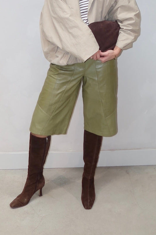 Gestuz Leather Jorts Green - UME STUDIO