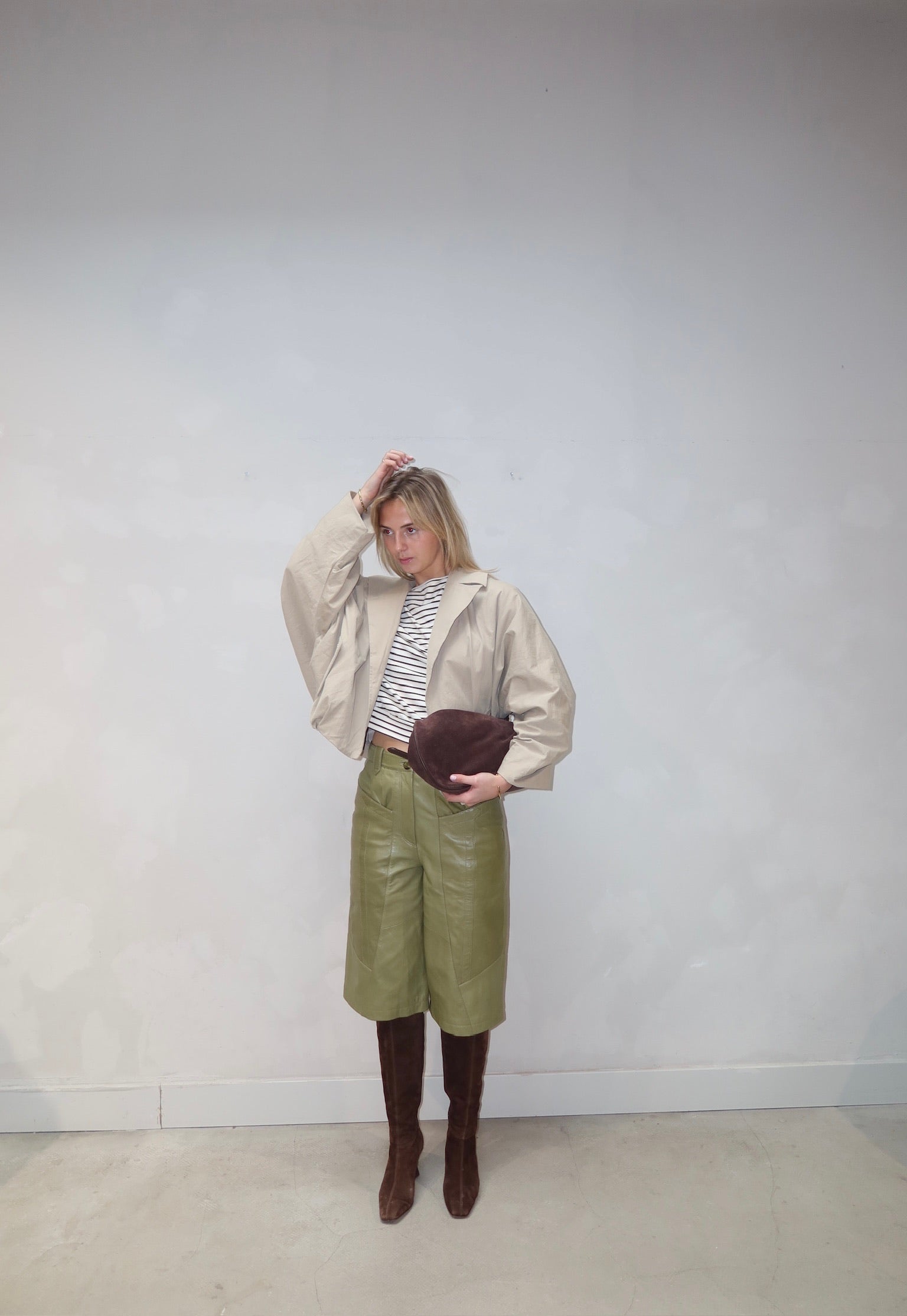 Gestuz Leather Jorts Green - UME STUDIO
