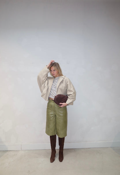Gestuz Leather Jorts Green - UME STUDIO