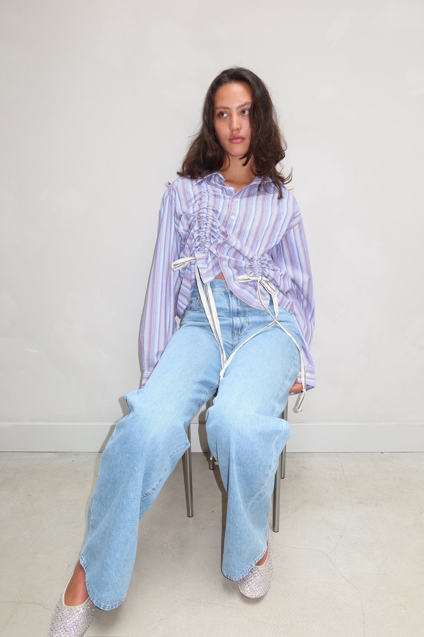 Purple striped lace string blouse - Upcycled by UME