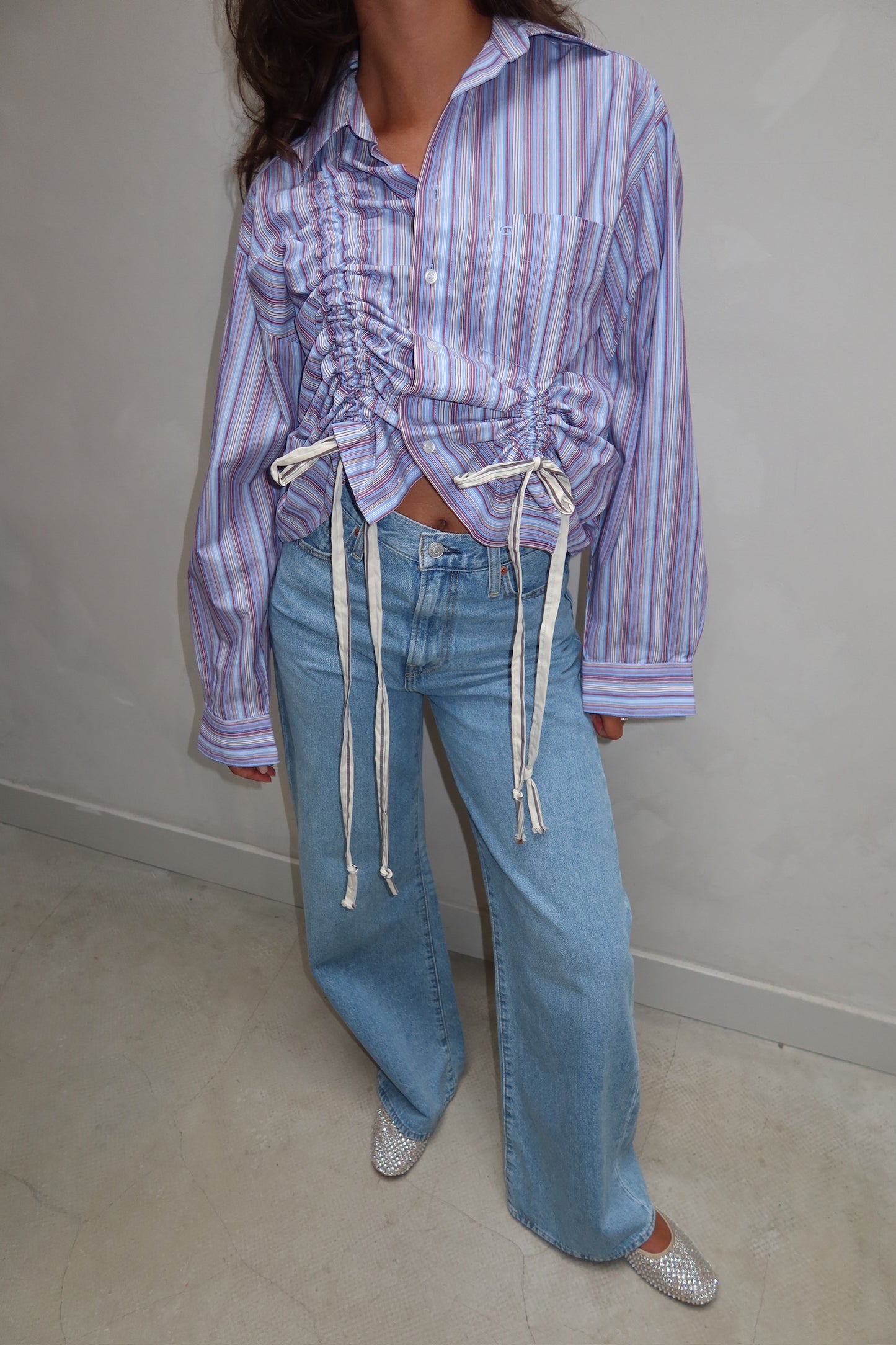 Purple striped lace string blouse - Upcycled by UME