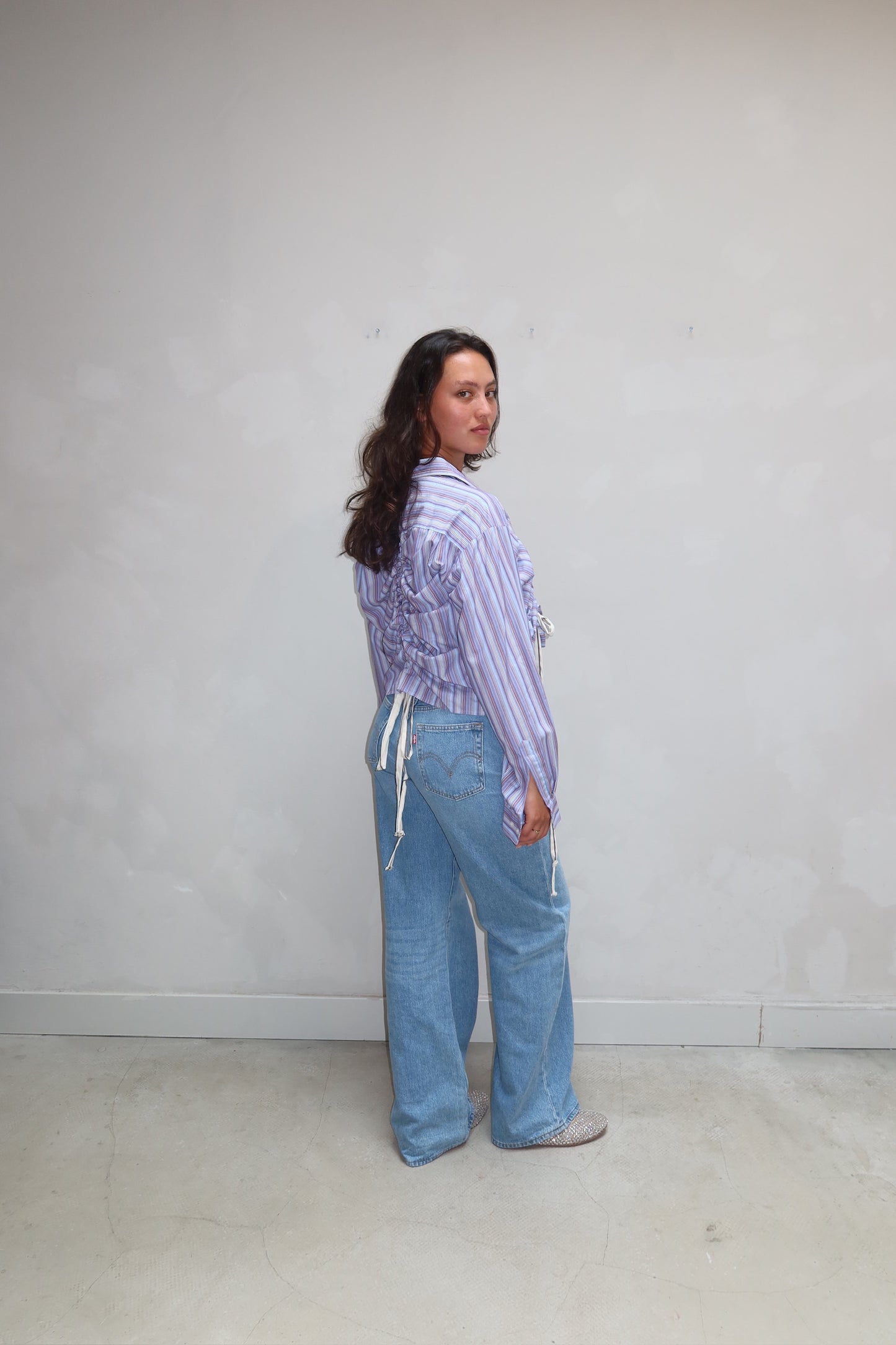 Purple striped lace string blouse - Upcycled by UME