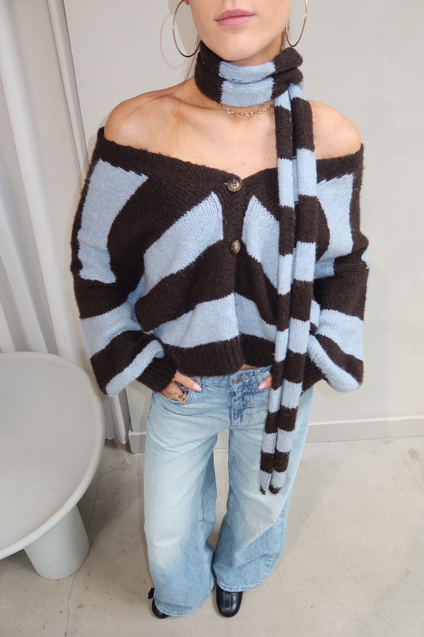 Stripped Sweater Vest Blue - Curated By Ume