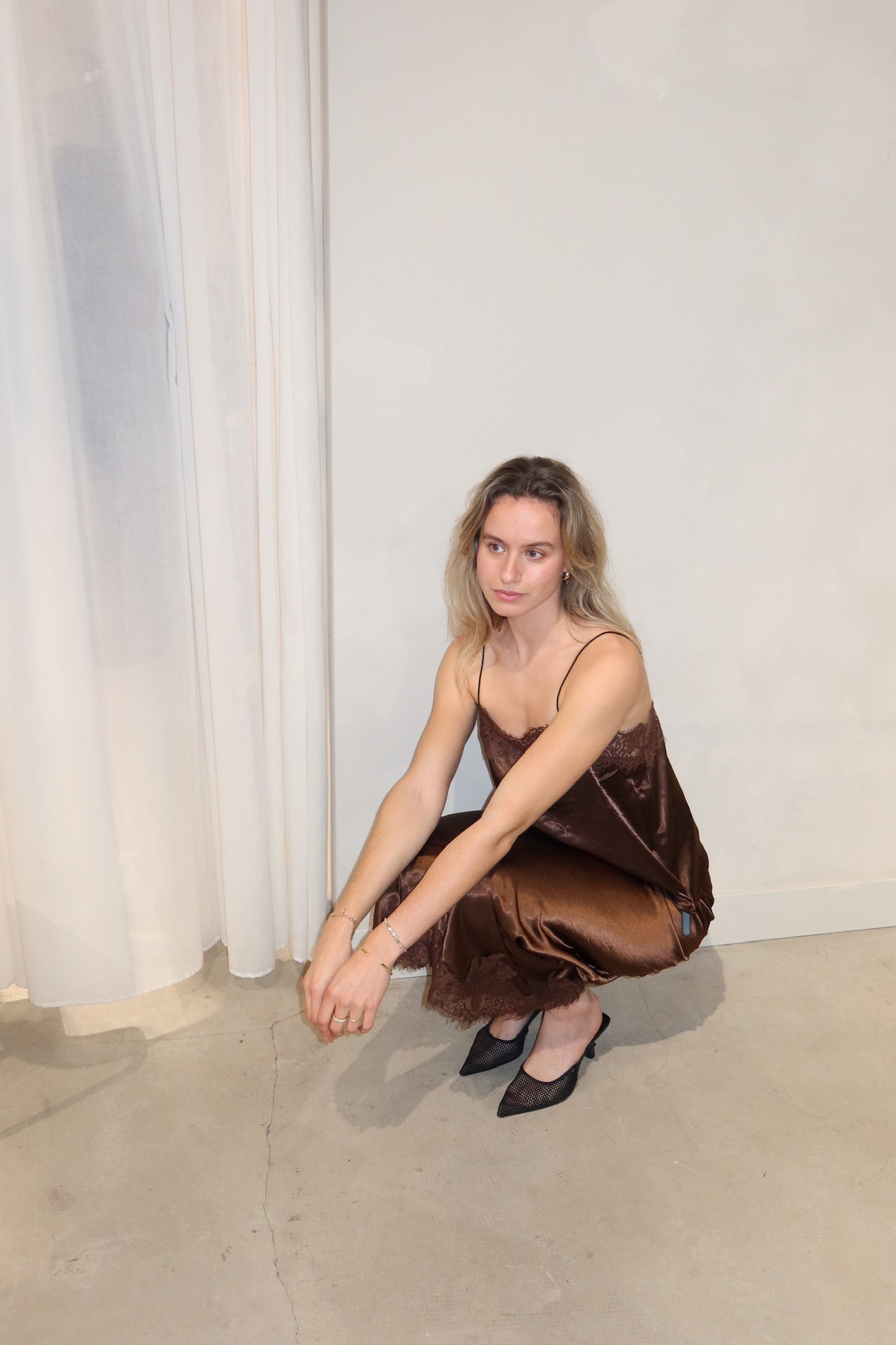 Satin Lace Top Brown - Curated By Ume