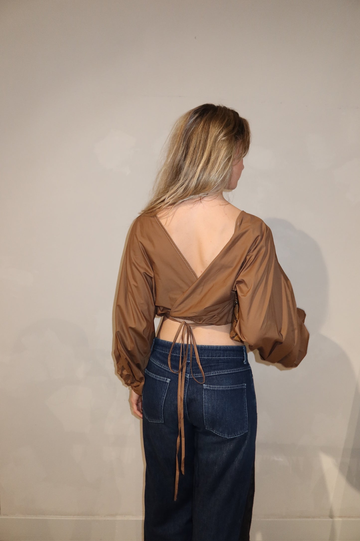 Balloon Open Back Top Brown - Curated By Ume