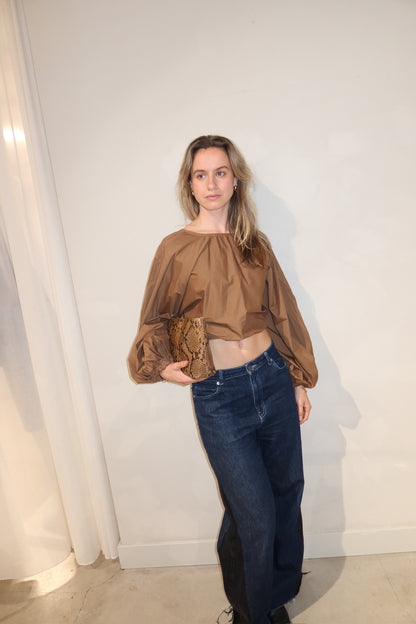 Balloon Open Back Top Brown - Curated By Ume