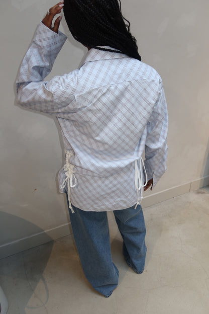 Checkerd Blouse Lace Blue - Upcycled By UME - UME STUDIO