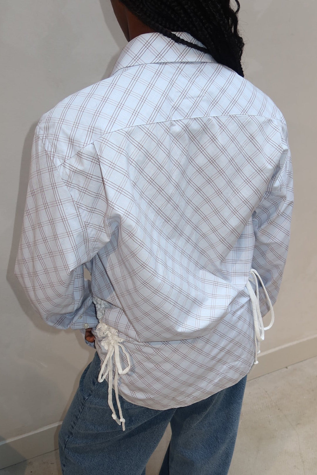 Checkerd Blouse Lace Blue - Upcycled By UME - UME STUDIO