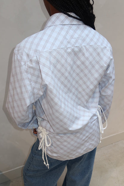 Checkerd Blouse Lace Blue - Upcycled By UME - UME STUDIO