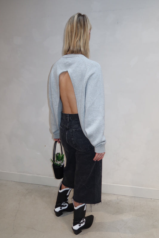 Knitted Open Back Sweater Grey - Upcycled By Ume