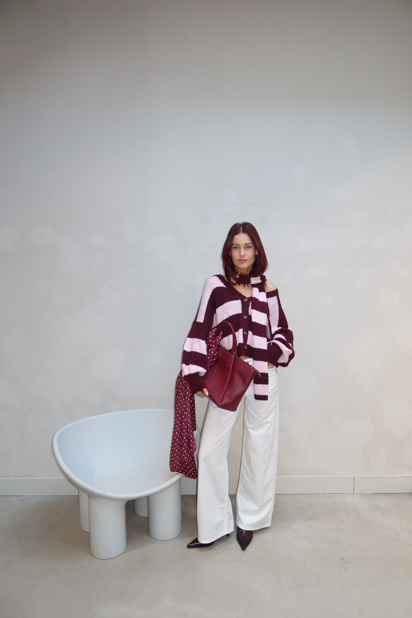 Stripped Cardigan Red - Curated by UME - UME STUDIO