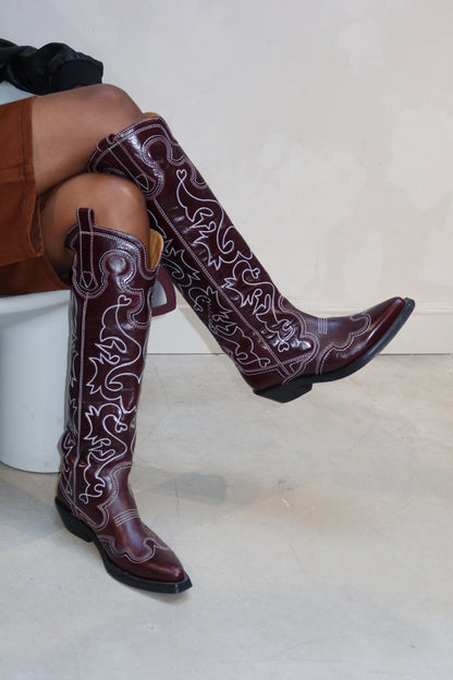 Ganni Cowboy Boots Burgundy