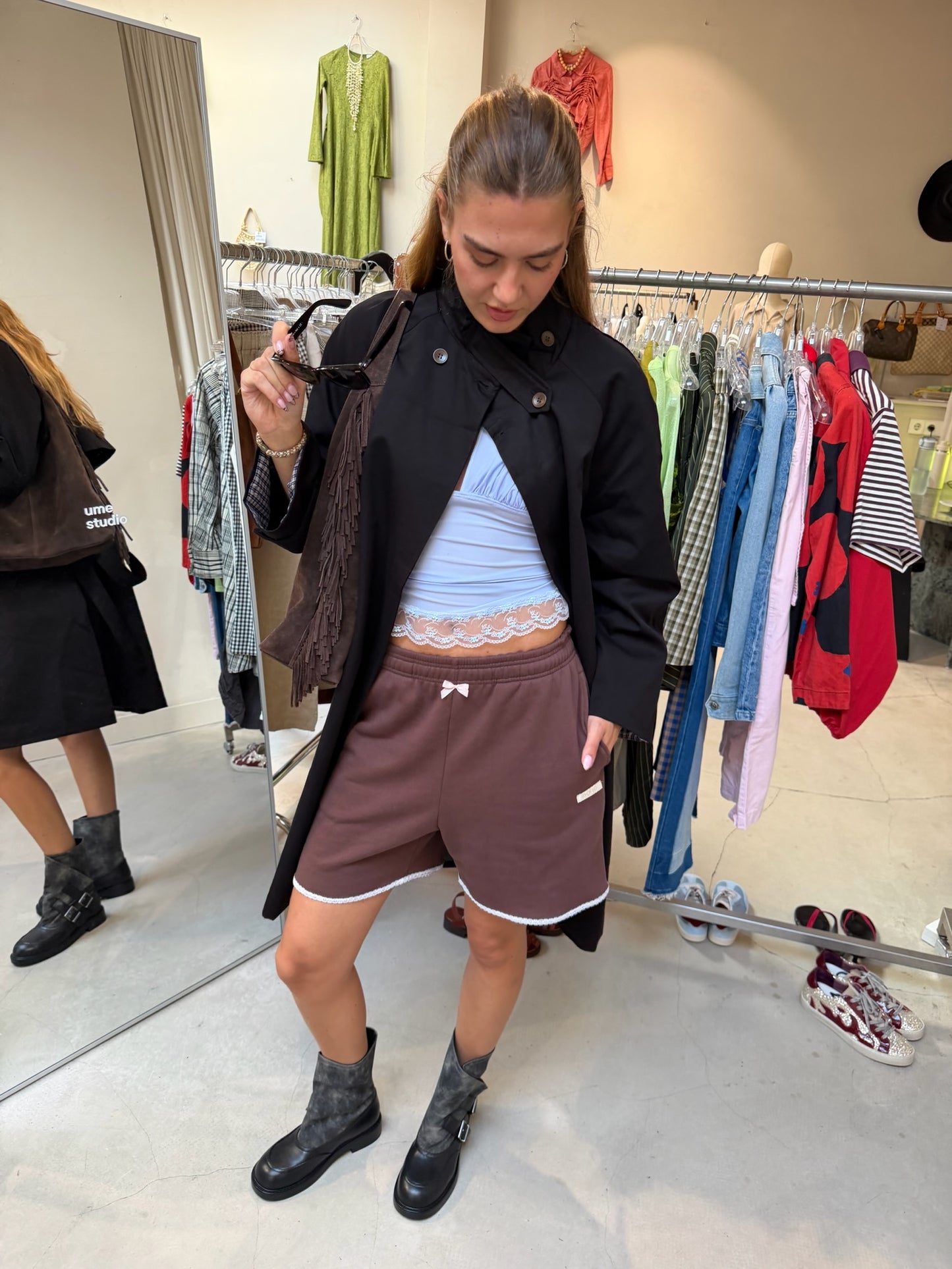The Billie Upcycled Jersey Jorts Brown – Elise Bak x UME Studio