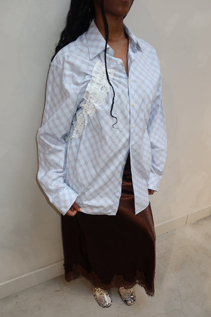 Checkered Blouse Lace Blue - Upcycled By UME
