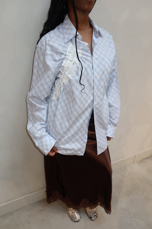 Checkered Blouse Lace Blue - Upcycled By UME
