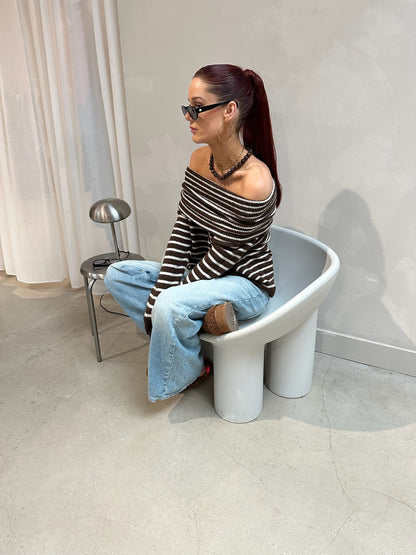 Off The Shoulder Sweater Brown - Curated By Ume