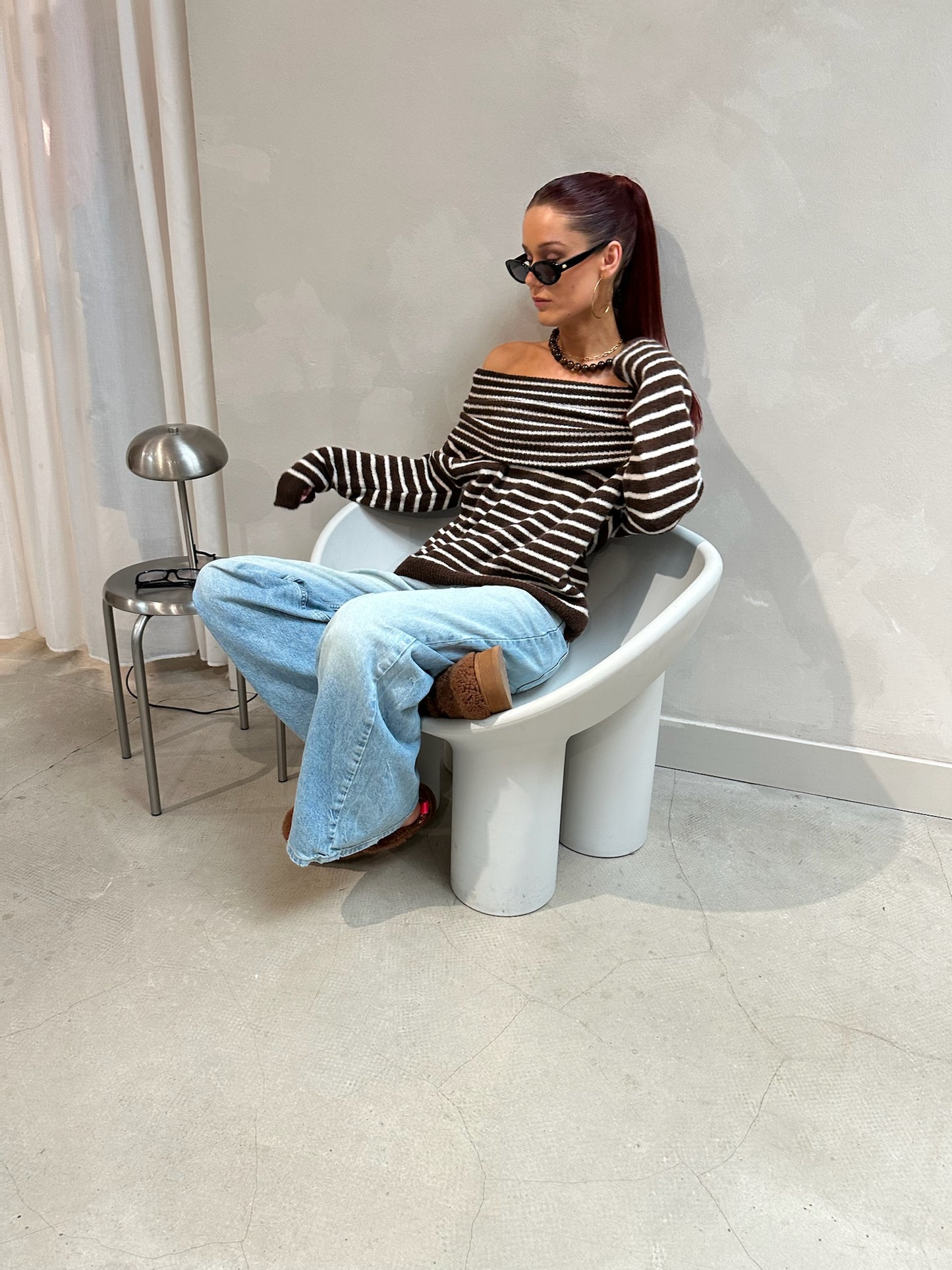 Off The Shoulder Sweater Brown - Curated By Ume