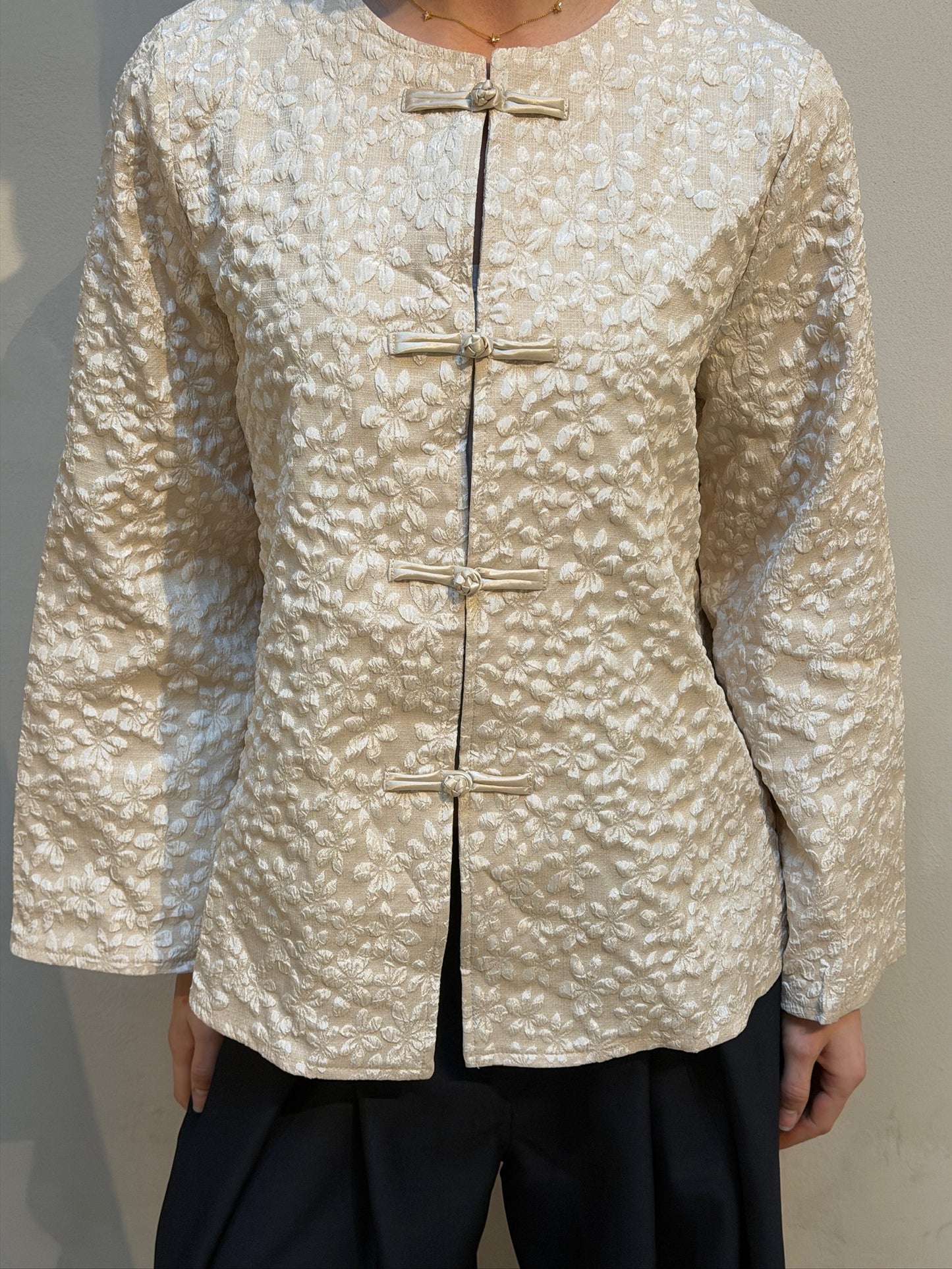 Flower Print Jacket Cream - Curated By UME