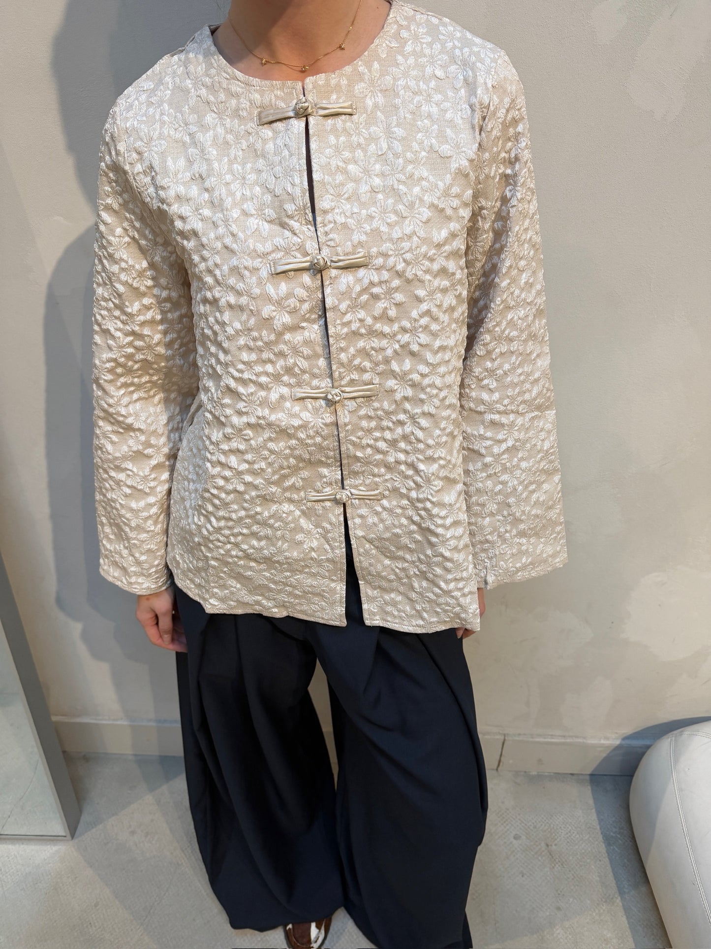 Flower Print Jacket Cream - Curated By UME