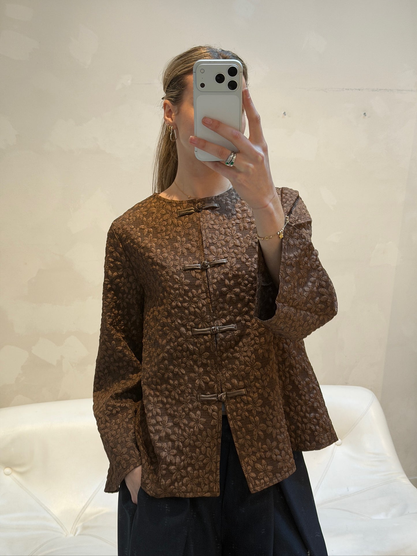 Flower Print Jacket Brown - Curated By UME
