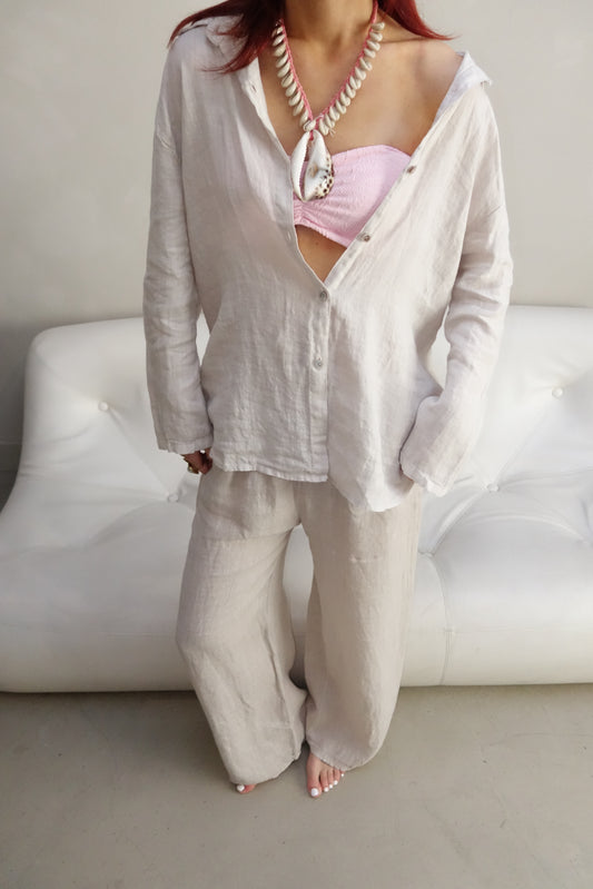 Sand linen blouse - Curated by UME