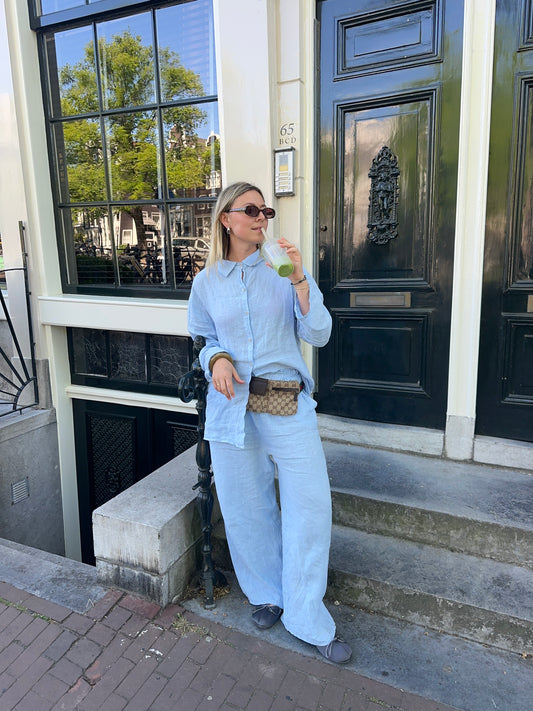 Light Blue linen blouse  - Curated by UME